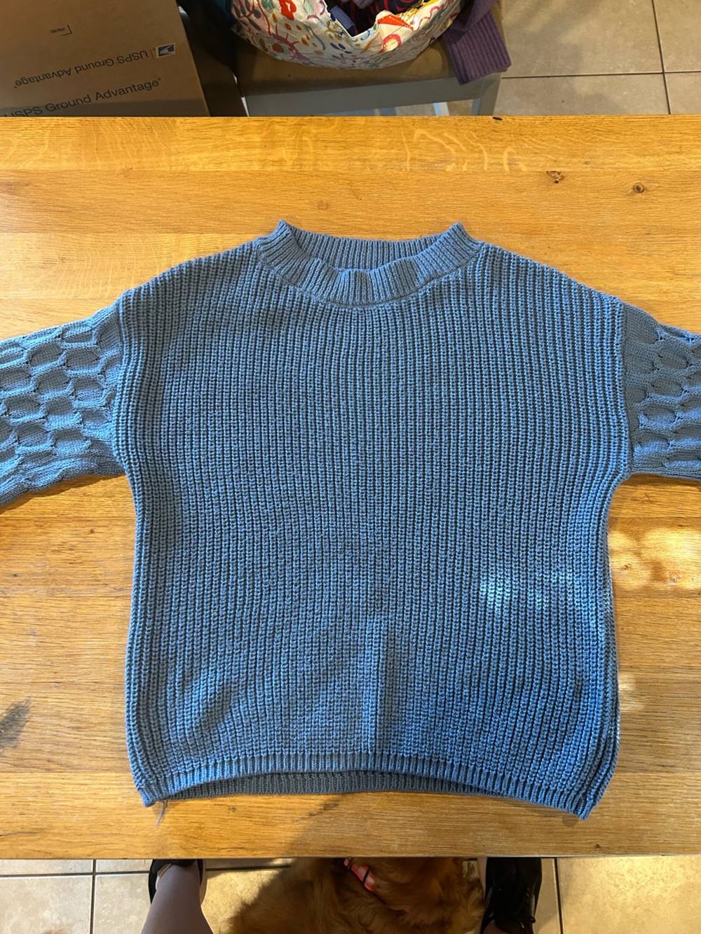Women's Light Blue Textured Crewneck Sweater